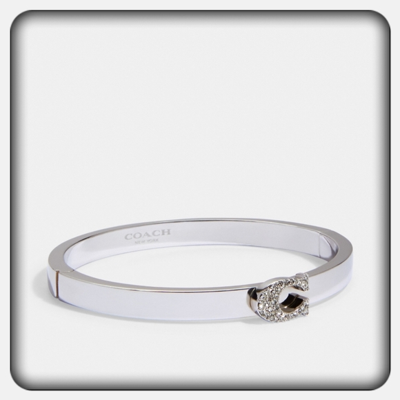 NWT Coach Silver Pave Signature Hinged Bangle - Picture 7 of 7